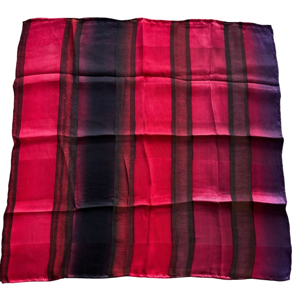 Vintage 90's Silk Scarf bandana neckerchief burnout stripes burgundy red & black